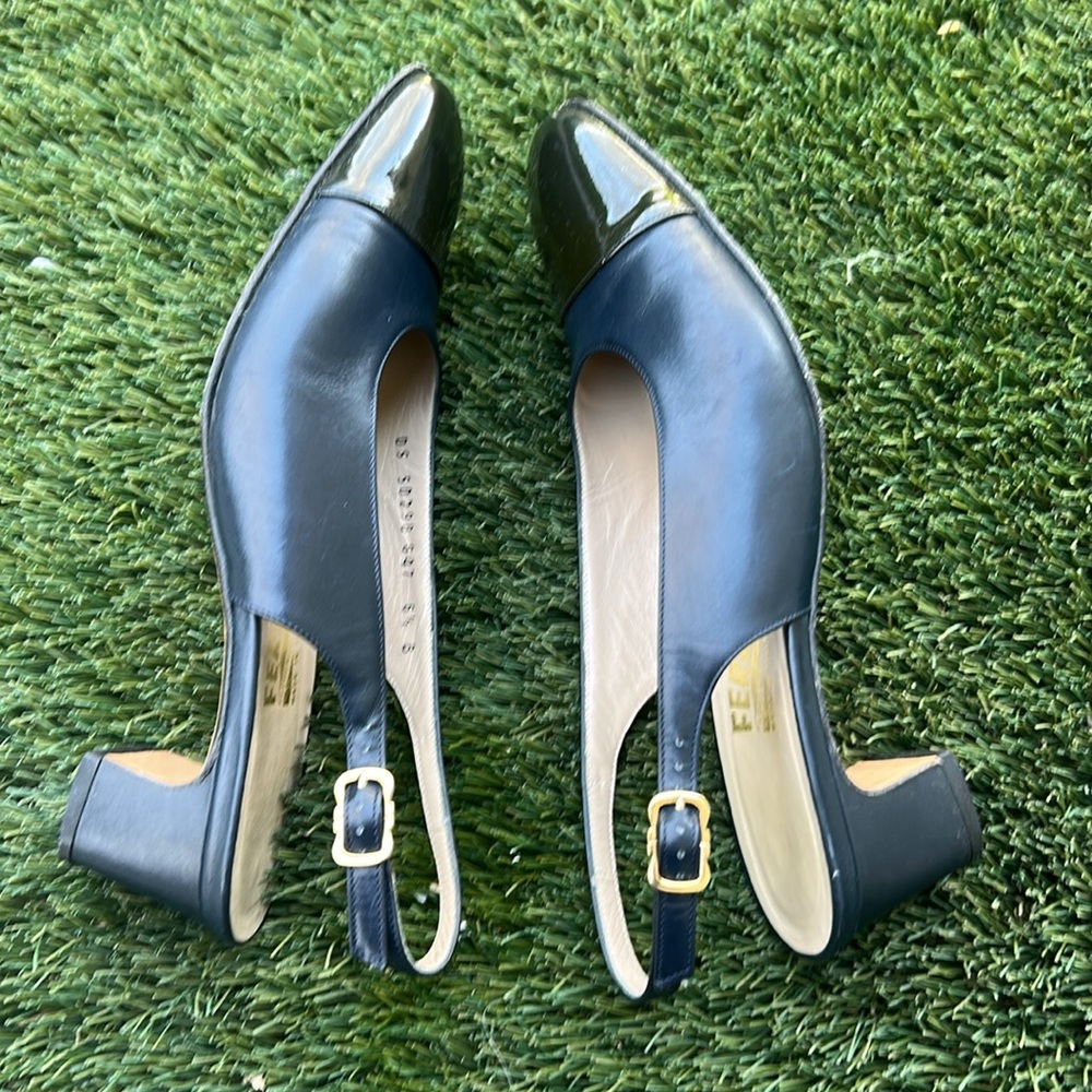 Salvatore Ferragamo leather mule shoes size 6.5 B Slingback Pumps Black Square - Picture 4 of 11